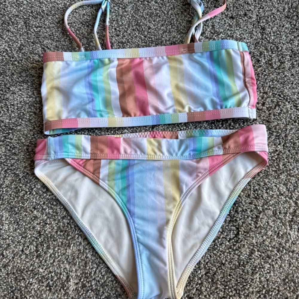 Billabong Kids Rainbow Striped Swim Set size 12 girls